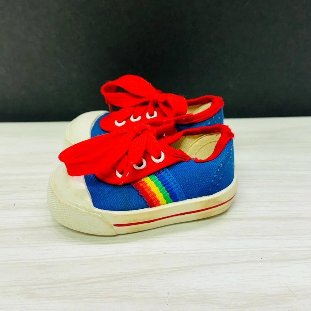 Vintage Baby Shoes Sneakers Size 1 Blue/Multicolor -Made USA